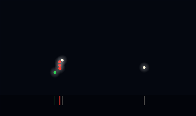 Navigation lights of a vessel constrained by her draught at night, seen from her starboard bow: white forward masthead light, white after masthead light (50 m and over), red all-round light (upper), red all-round light (middle), red all-round light (lower), green sidelight (starboard)